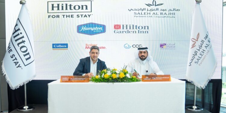 شراكة بين هيلتون وشركة صالح عبدالعزيز الراجحي وشركاه المحدودة لافتتاح فندقي هيلتون جاردن إن وهامبتون باي هيلتون في الرياض.